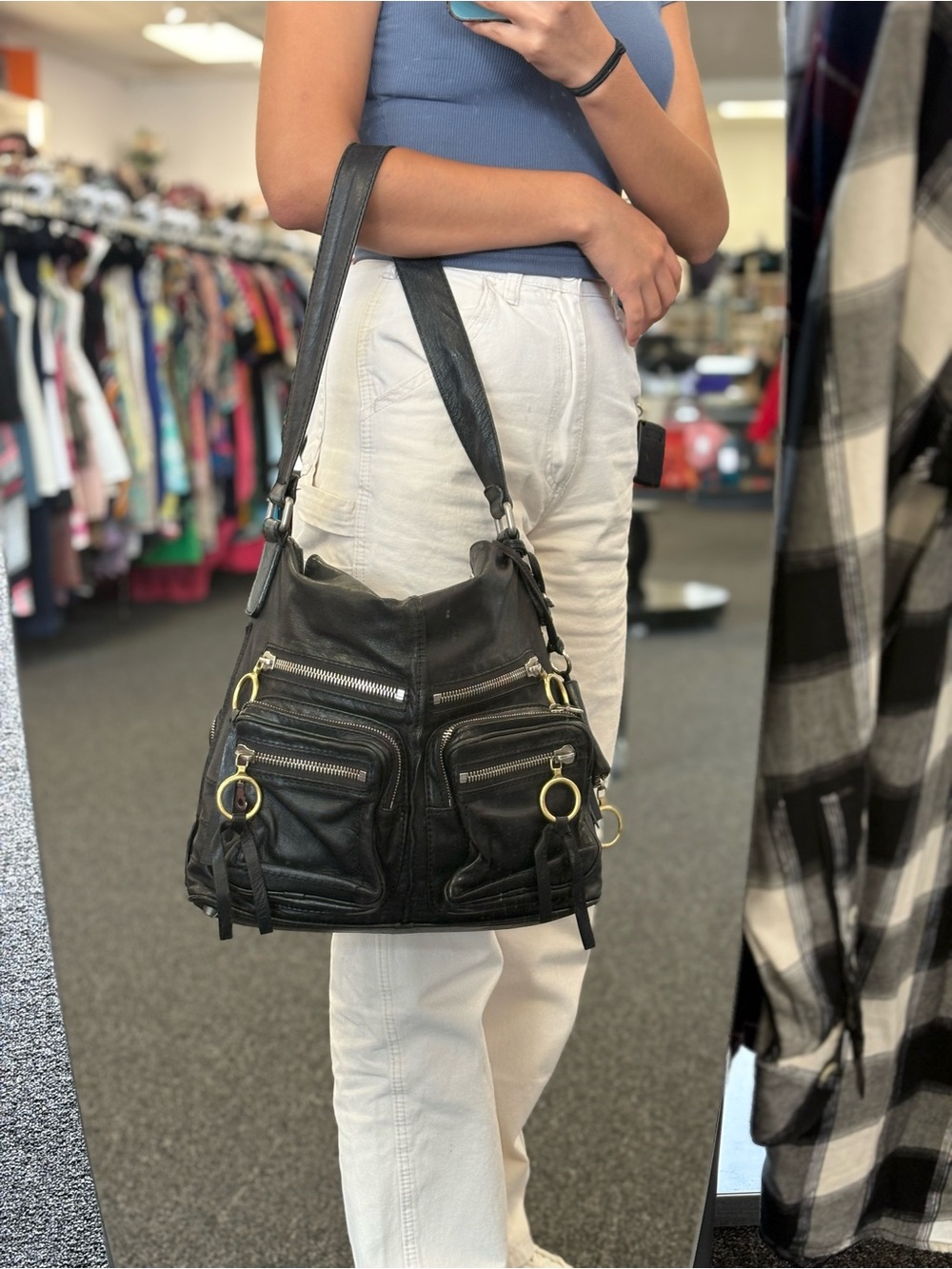 Chloe Black Leather Multi Silver Shoulder Satchel Bag
